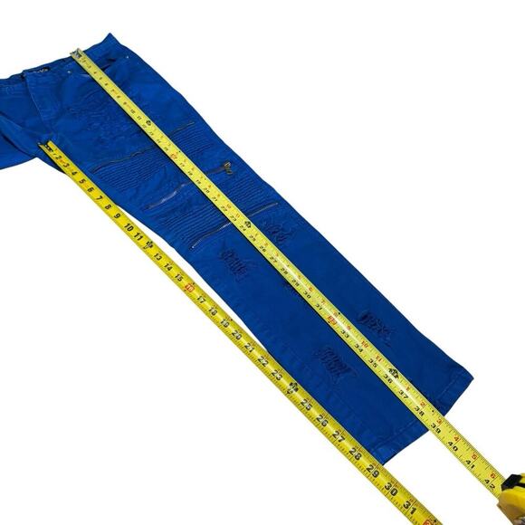 Focus Jeans Men's Royal Blue Distressed Y2K Zippers 32x30 Skinny Streetwear - Picture 9 of 10